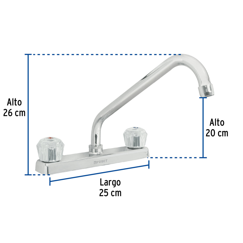 Mezcladora 8' p/fregadero, cuello largo, manerales acrílico Caja con 2, 49240