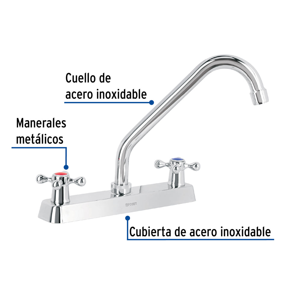 Mezcladora 8' p/fregadero, cuello largo, manerales cruceta Caja con 2, 45612