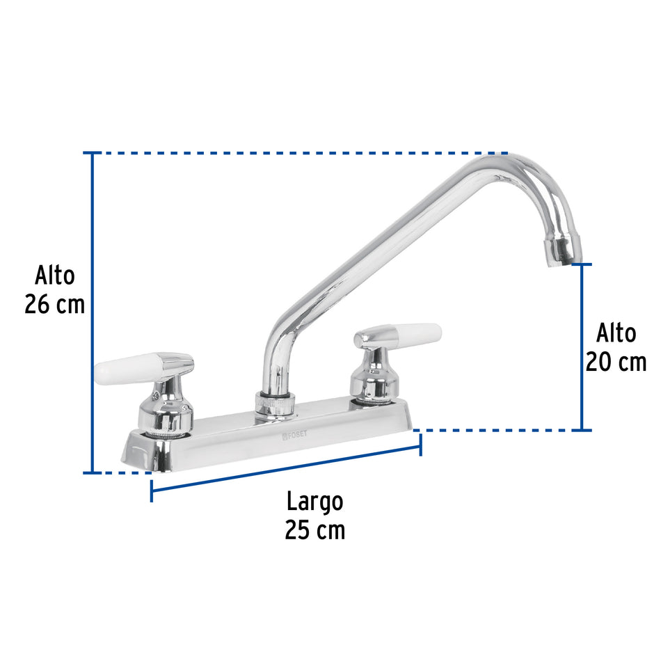 Mezcladora 8' p/fregadero, cuello largo, manerales cono Caja con 2, 49221