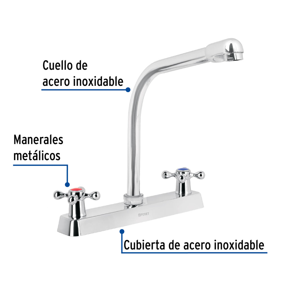 Mezcladora 8' p/fregadero, cuello cobra, manerales cruceta, 45613