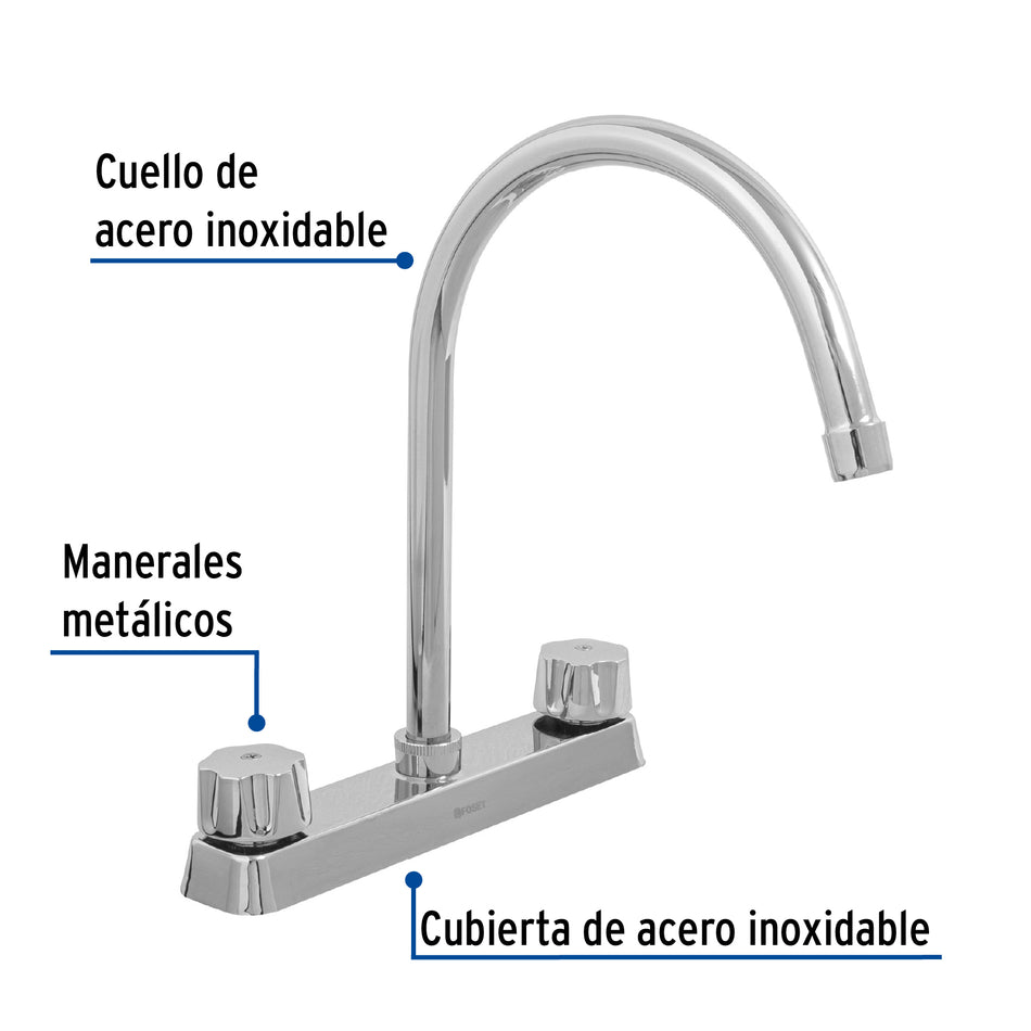 Mezcladora curva 8' p/fregadero manerales hex car compresión, 45616