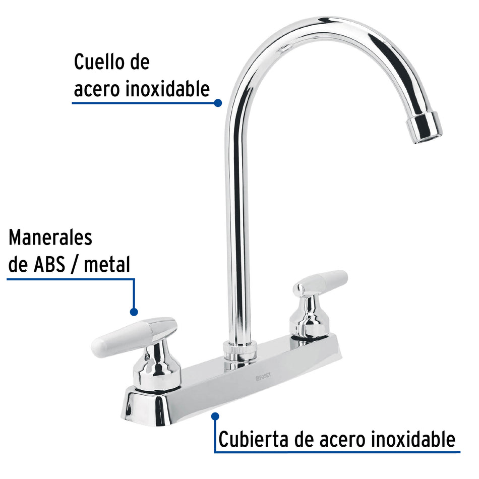 Mezcladora 8' p/fregadero, cuello curvo, manerales cono, 45619