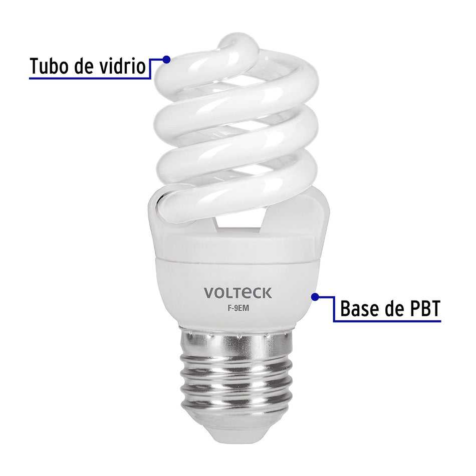 Pack de 4 lámparas espiral mini T2 9 W luz de día, en caja Caja con 4, 48508