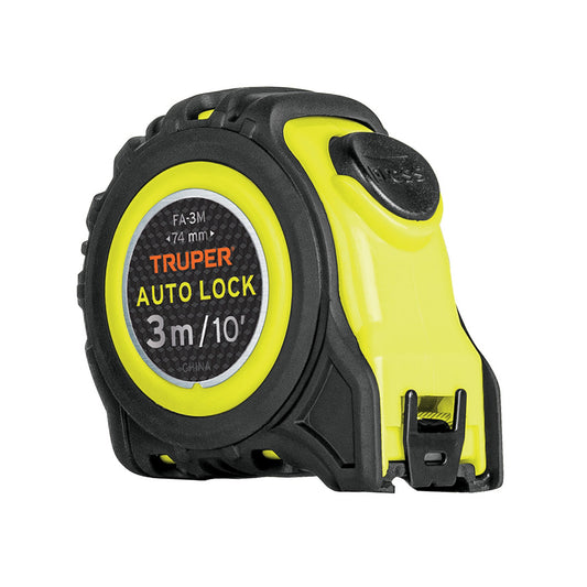 Flexómetro Auto-Lock contra impactos 3 m cinta 16 mm, Truper Caja con 6, 10746