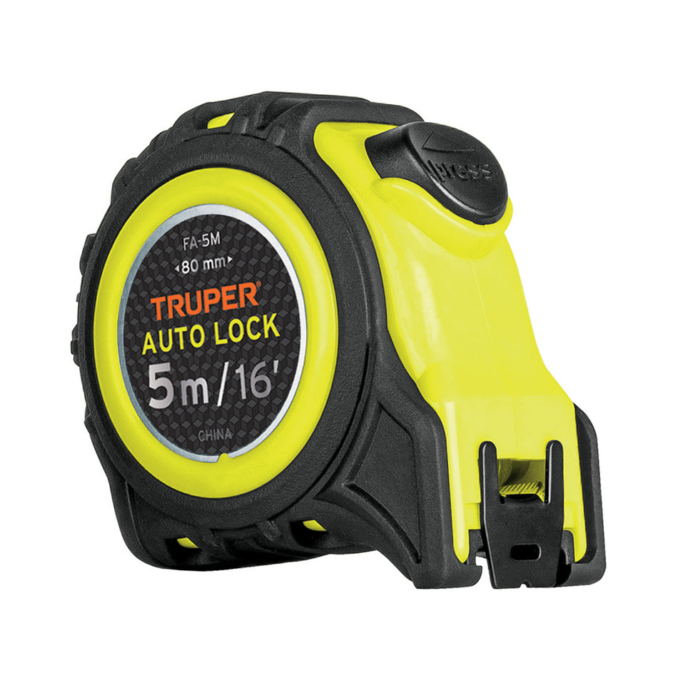 Flexómetro Auto-Lock contra impactos 5 m cinta 19 mm, Truper Caja con 6, 10747