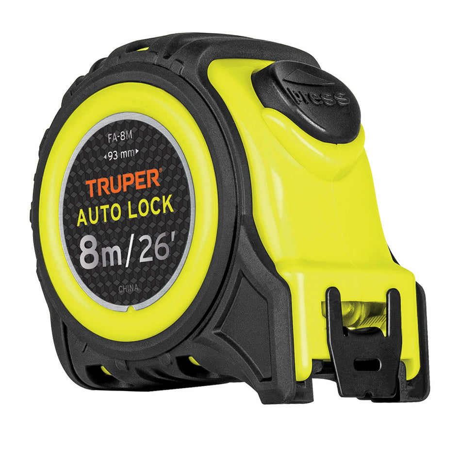 Flexómetro Auto-Lock contra impactos 8 m cinta 25 mm, Truper Caja con 3, 10749