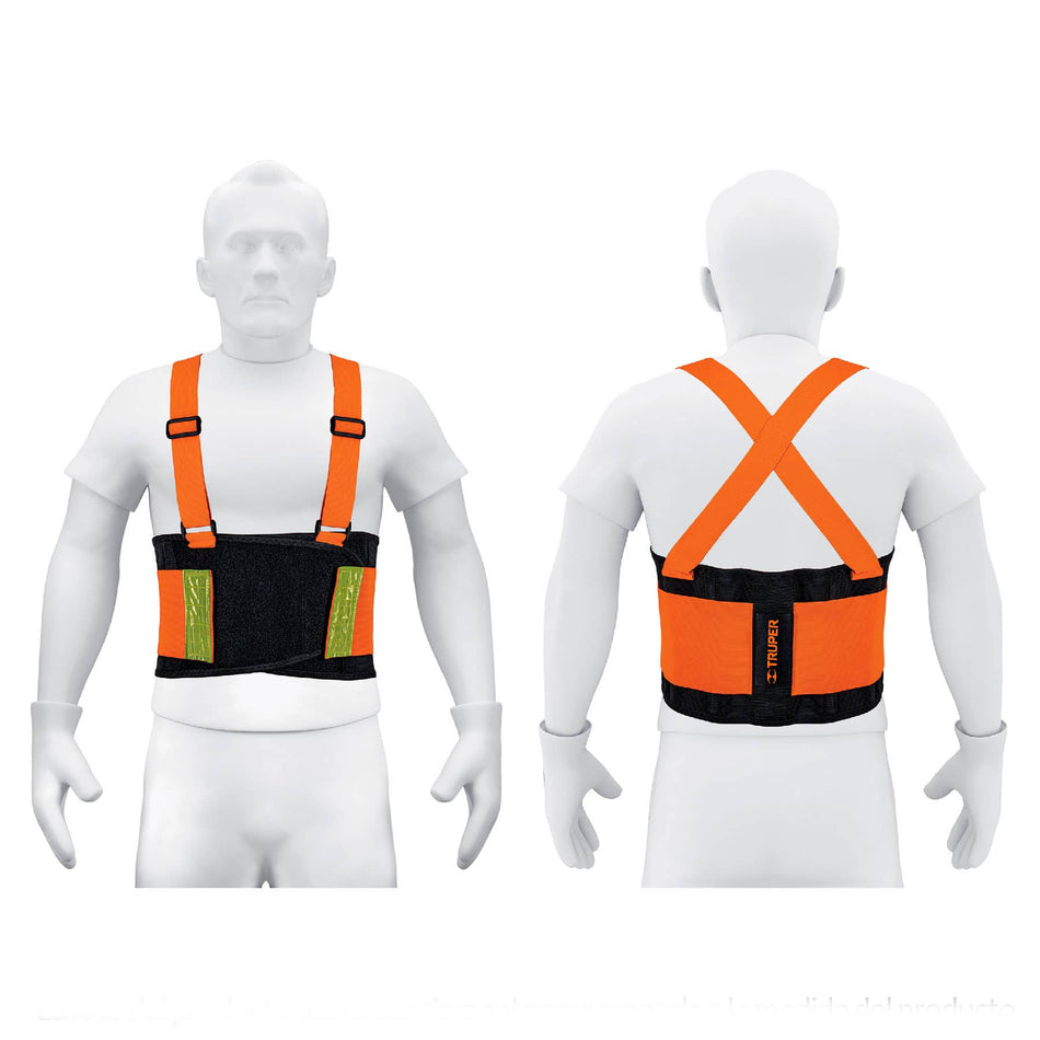 Faja lumbar naranja c/cintas de alta visibilidad, M, Truper Caja con 2, 100356