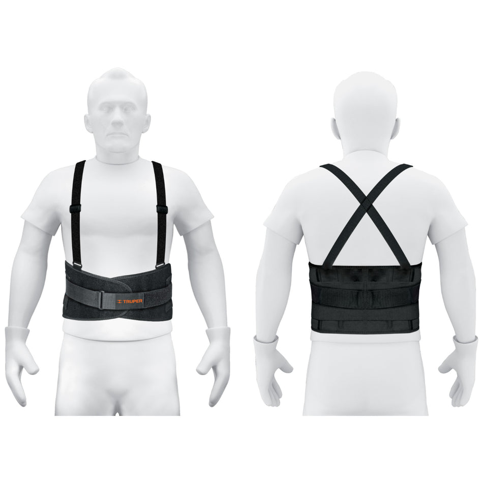 Faja lumbar con tercer cinturón, talla M, Truper Caja con 2, 14216