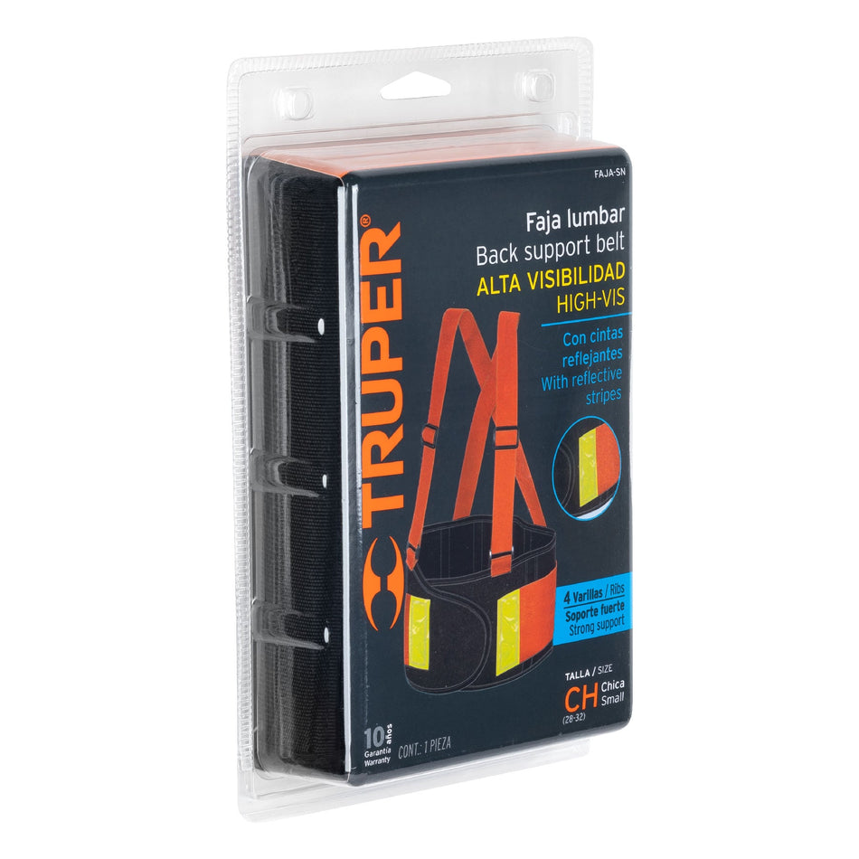 Faja lumbar naranja c/cintas de alta visibilidad, CH, Truper Caja con 2, 100355