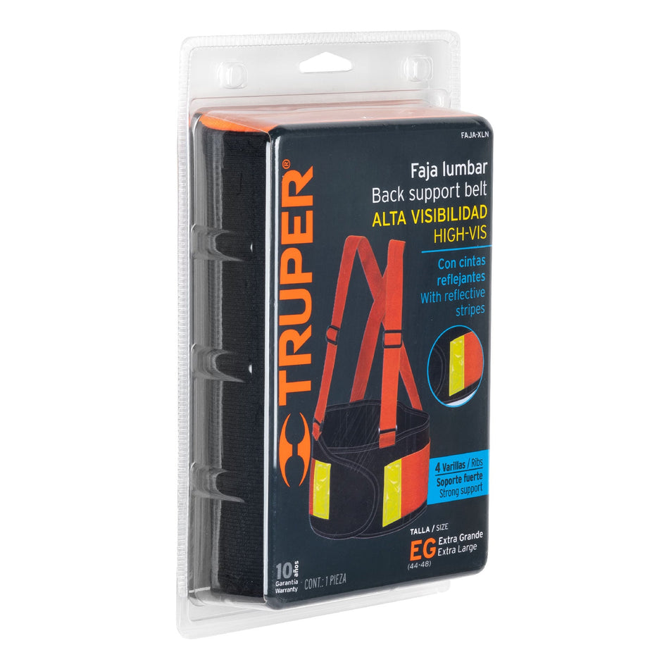 Faja lumbar naranja c/cintas de alta visibilidad, XG, Truper Caja con 2, 100358