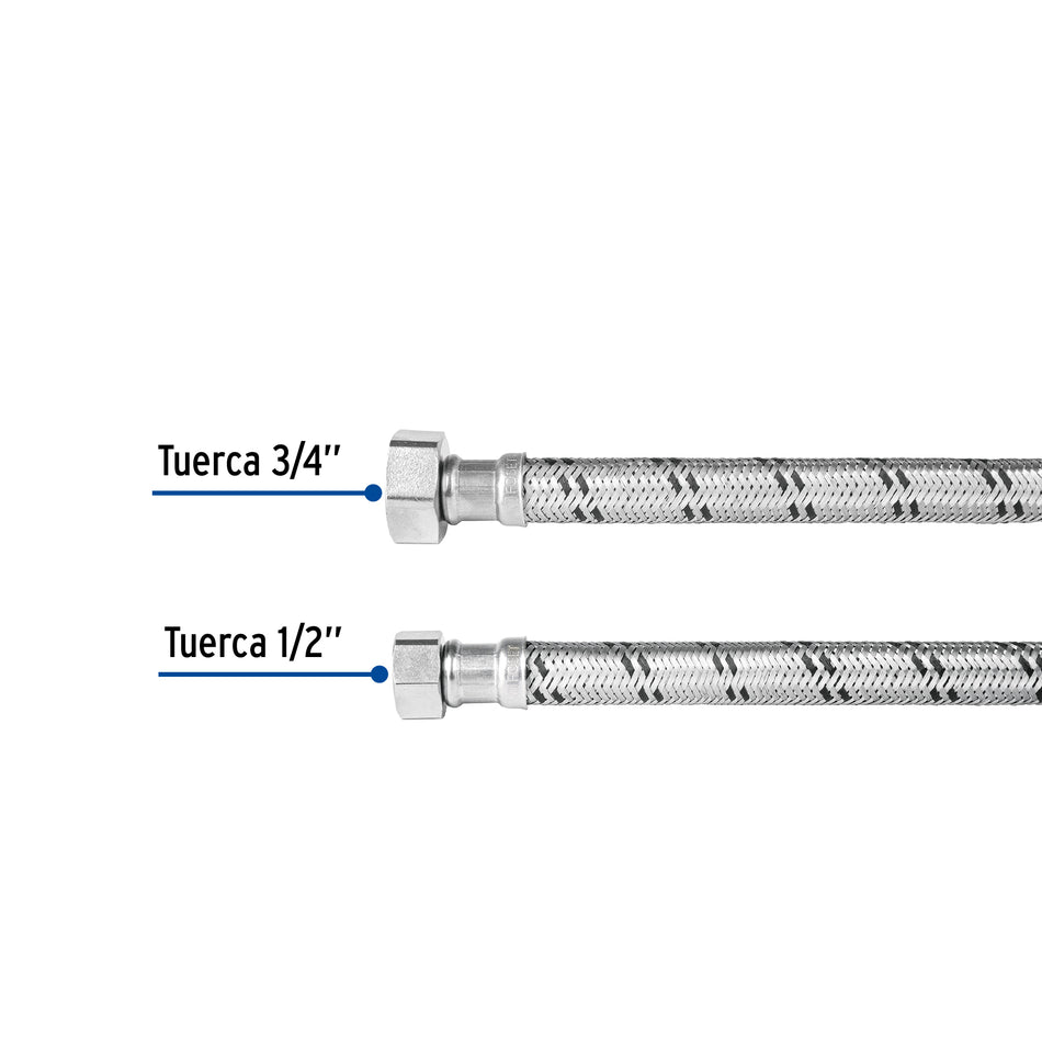 Manguera para boiler, acero inox, 1/2'x3/4', 120 cm, Foset Caja con 6, 47425