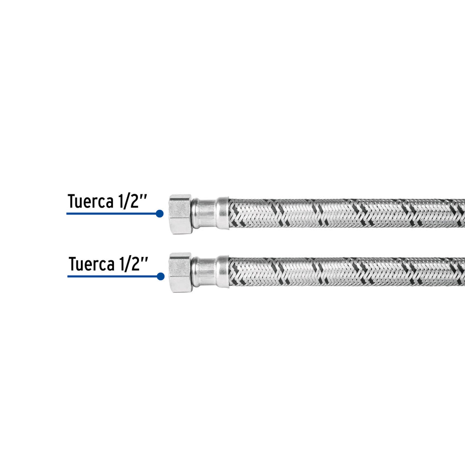 Manguera para boiler, acero inox, 1/2'x1/2', 120 cm, Foset Caja con 6, 48967