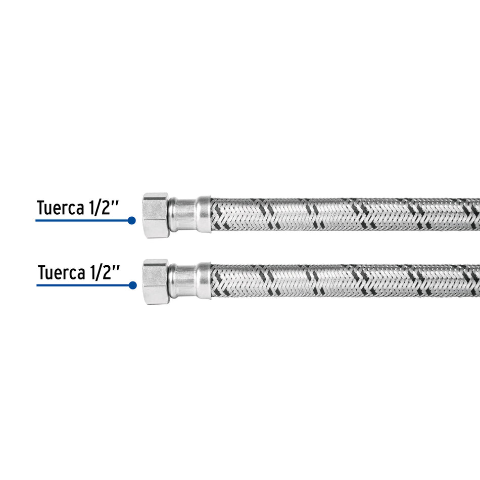 Manguera para boiler, acero inox, 1/2'x1/2', 150 cm, Foset Caja con 6, 48968