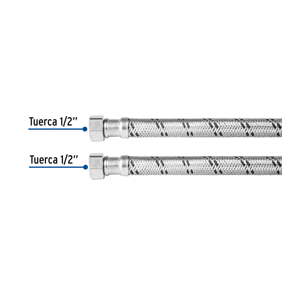 Manguera para boiler, acero inox, 1/2'x1/2', 40 cm, Foset Caja con 6, 48964