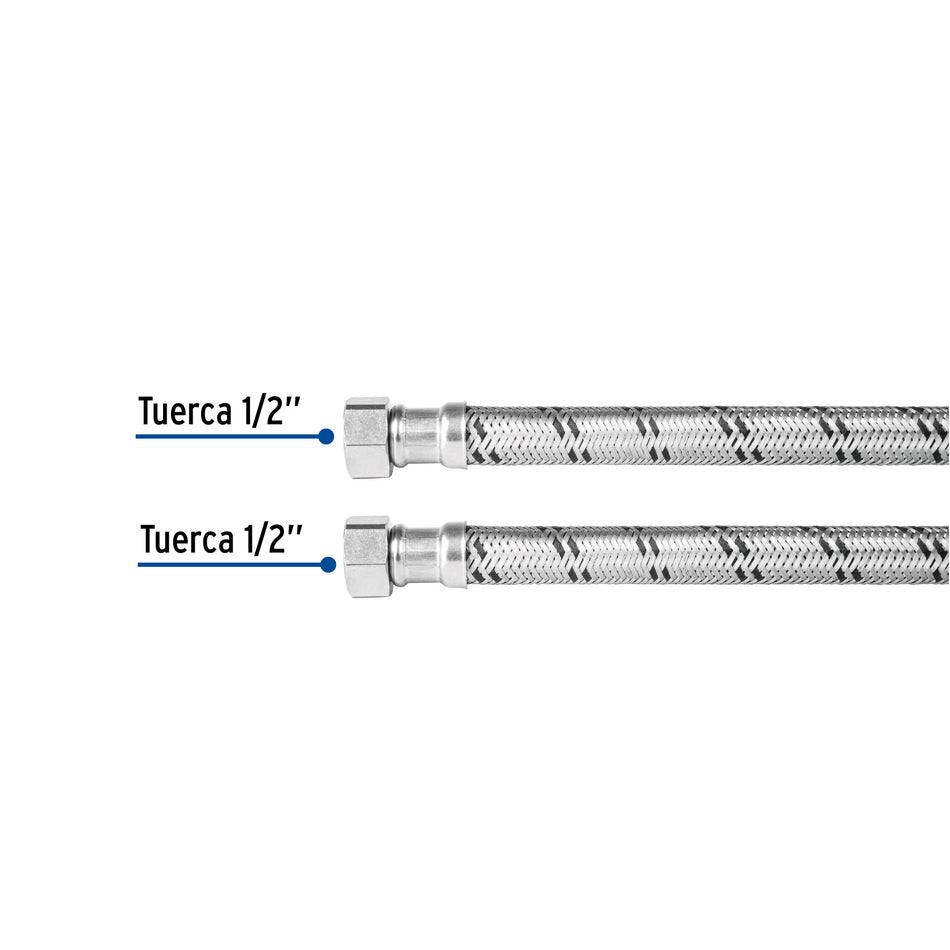 Manguera para boiler, acero inox, 1/2'x1/2', 80 cm, Foset Caja con 6, 48966