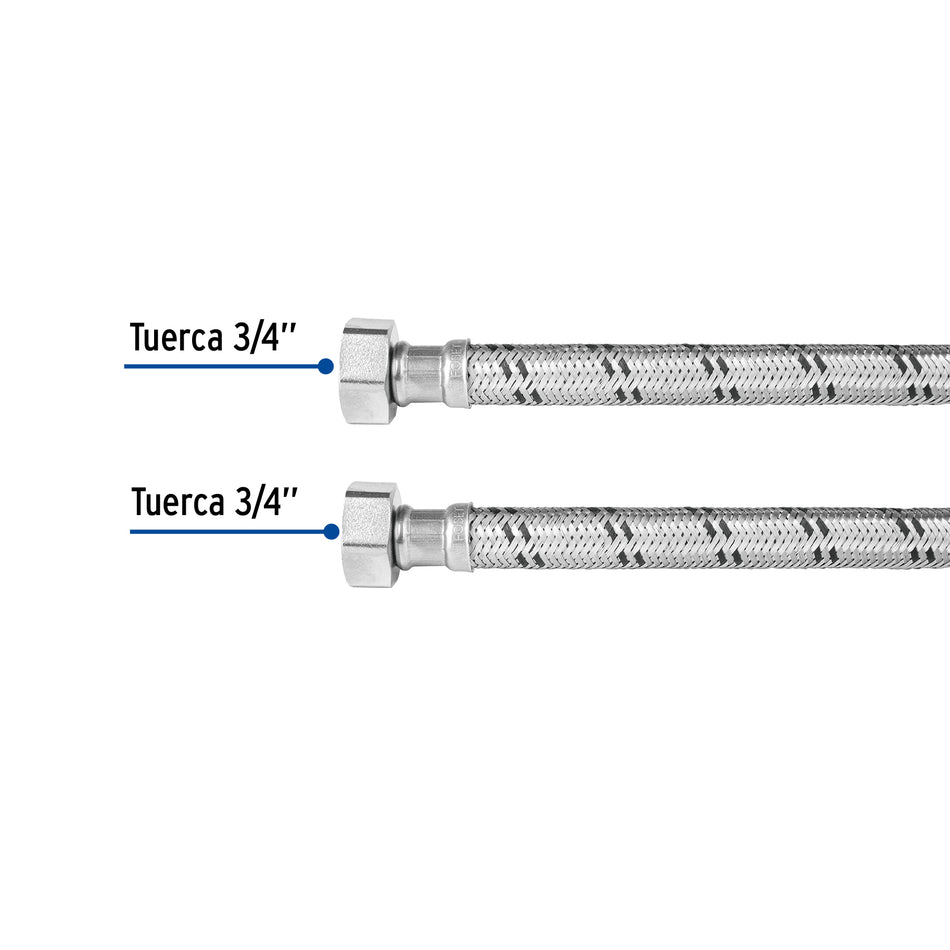 Manguera para boiler, acero inox, 3/4'x3/4', 100 cm, Foset Caja con 6, 47427