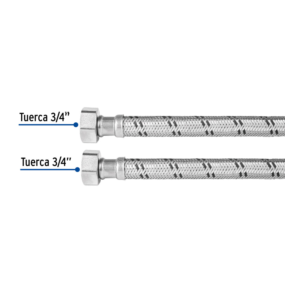 Manguera para boiler, acero inox, 3/4'x3/4', 40 cm, Foset Caja con 6, 49129