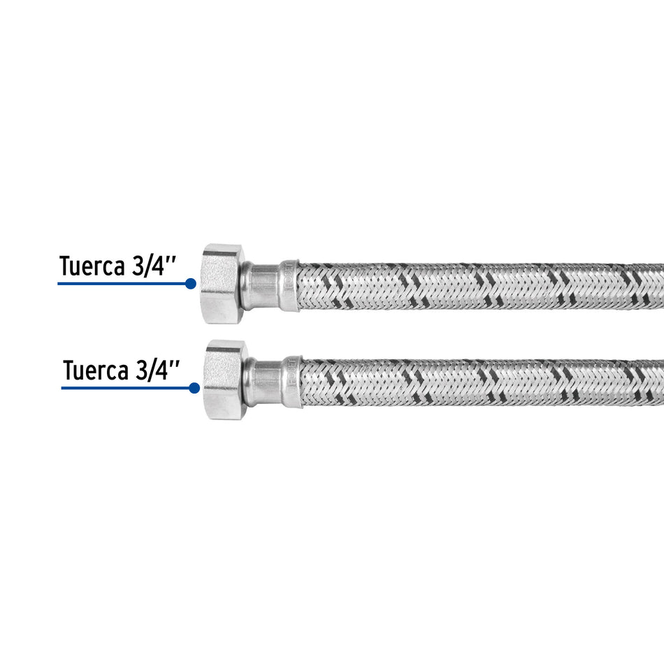 Manguera para boiler, acero inox, 3/4'x3/4', 60 cm, Foset Caja con 6, 49130