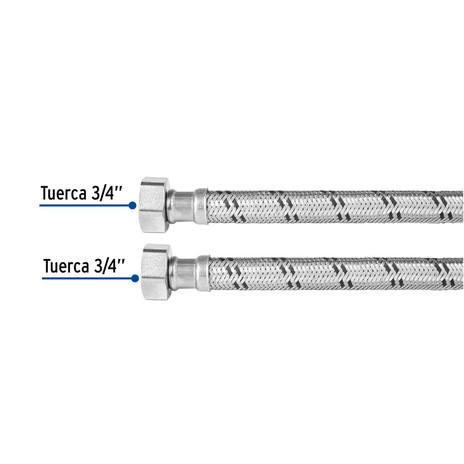 Manguera para boiler, acero inox, 3/4'x3/4', 80 cm, Foset Caja con 6, 49133