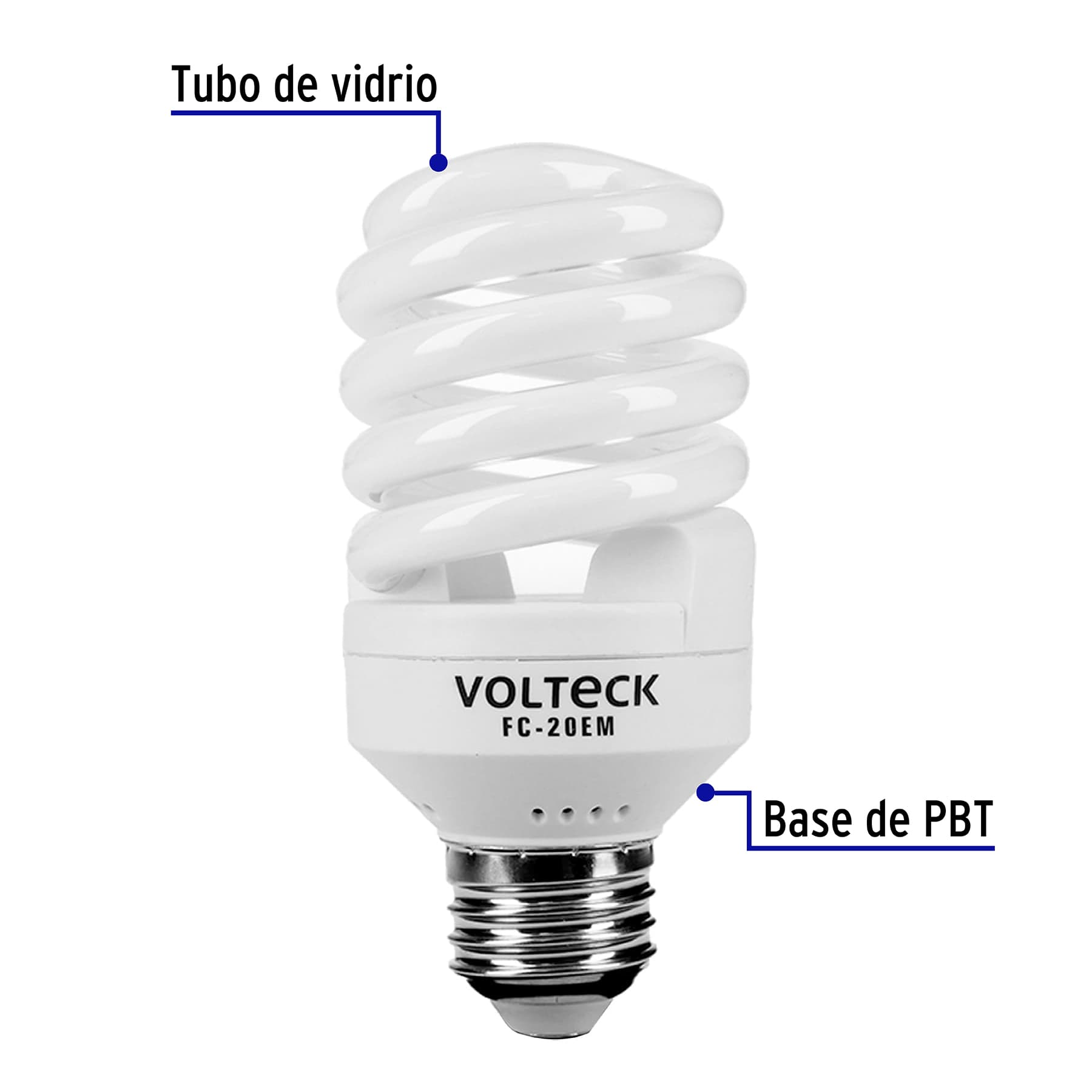 Lámpara espiral mini T2 20 W luz cálida en blíster, Volteck, 48207