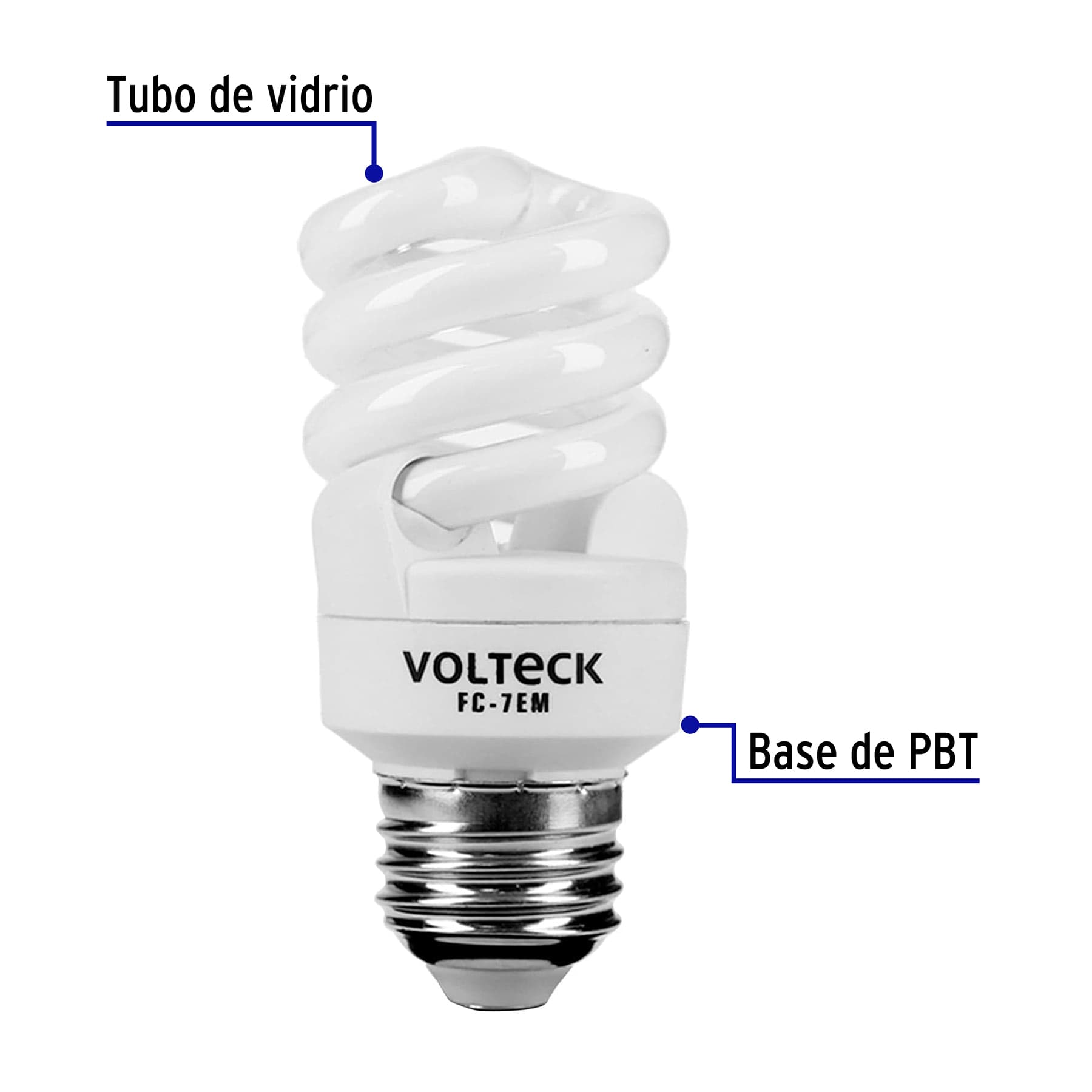 Lámpara espiral mini T2 7 W luz cálida en blíster, Volteck, 48203