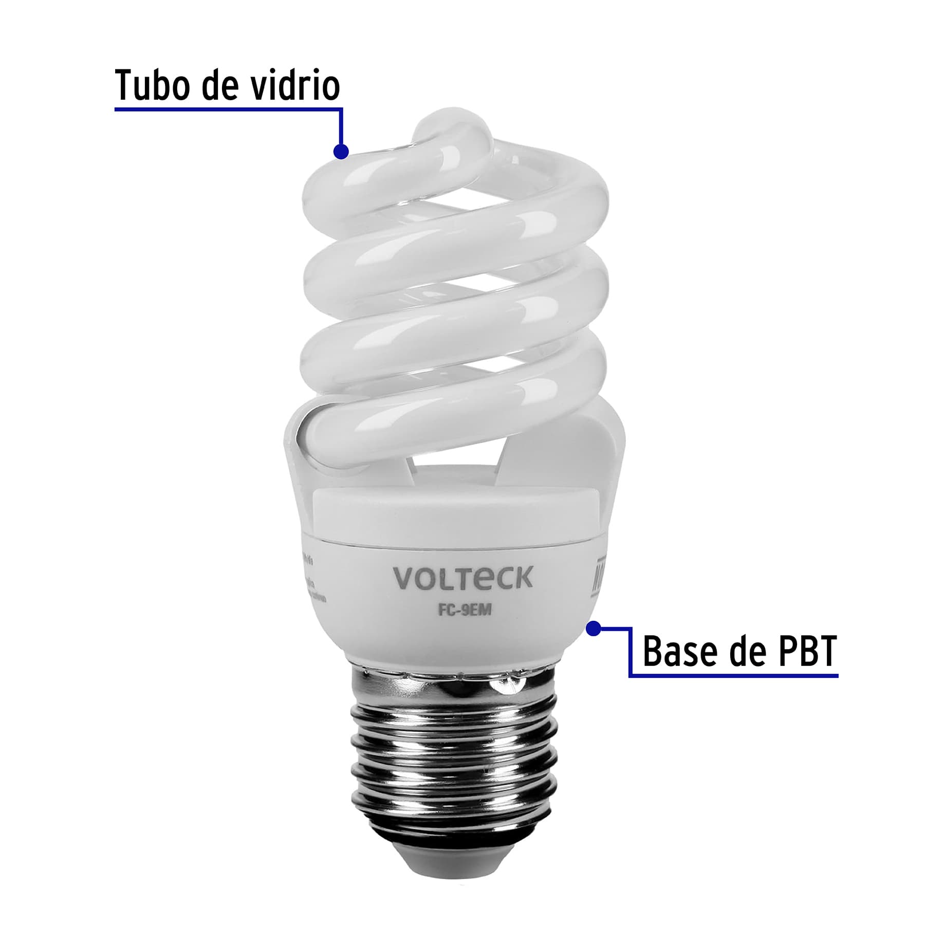 Lámpara espiral mini T2 9 W luz cálida en blíster, Volteck, 48501