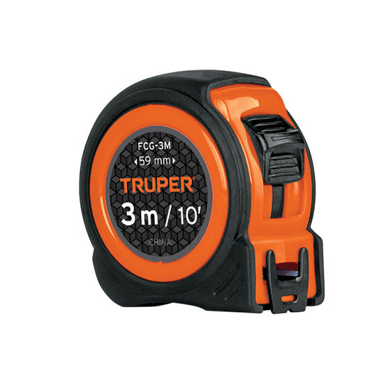 Flexómetro compacto contra impactos 3 m cinta 16 mm, TRUPER Caja con 6, 12771