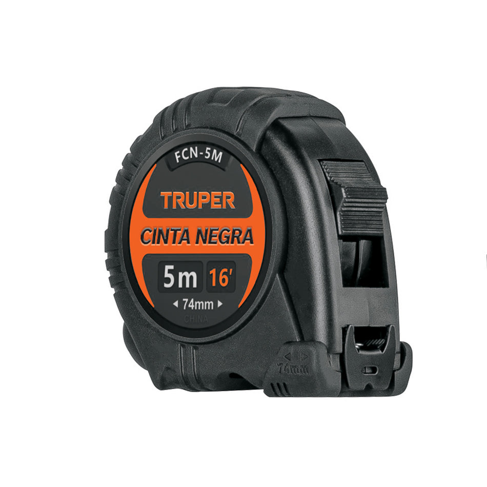 Flexómetro contra impactos 5 m, Cinta Negra 19 mm, Truper Caja con 6, 102598