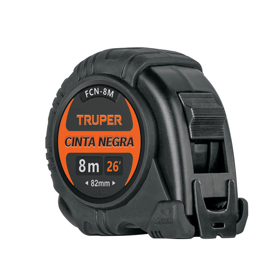 Flexómetro contra impactos 8 m, Cinta Negra 25 mm, Truper , 11747