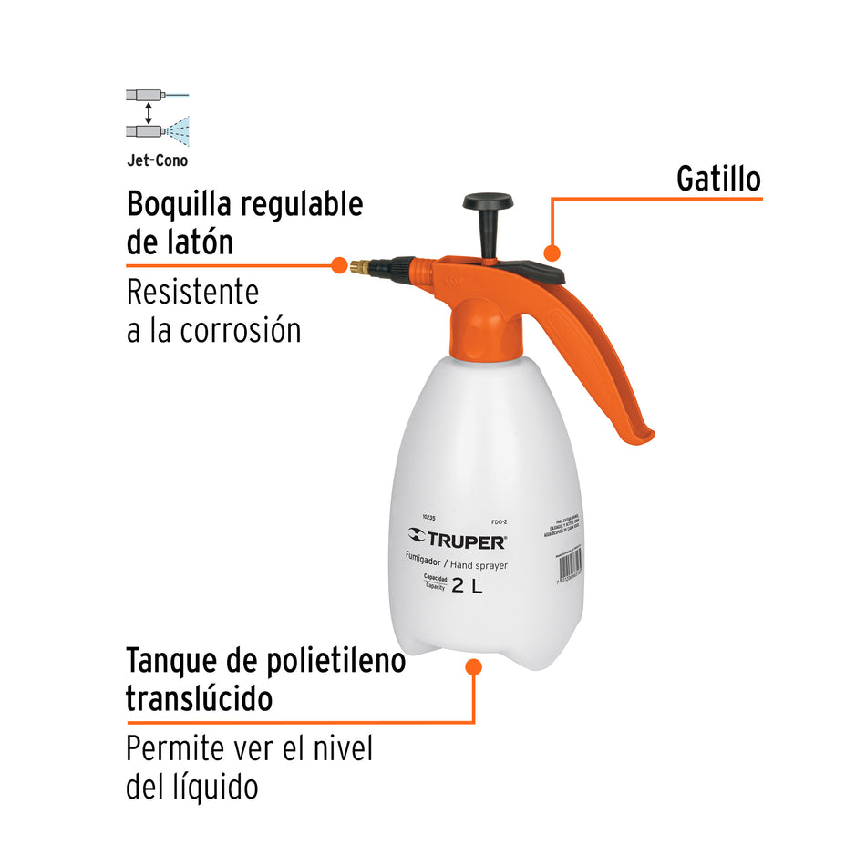 Fumigador de 2 litros doméstico, Truper Caja con 8, 10235