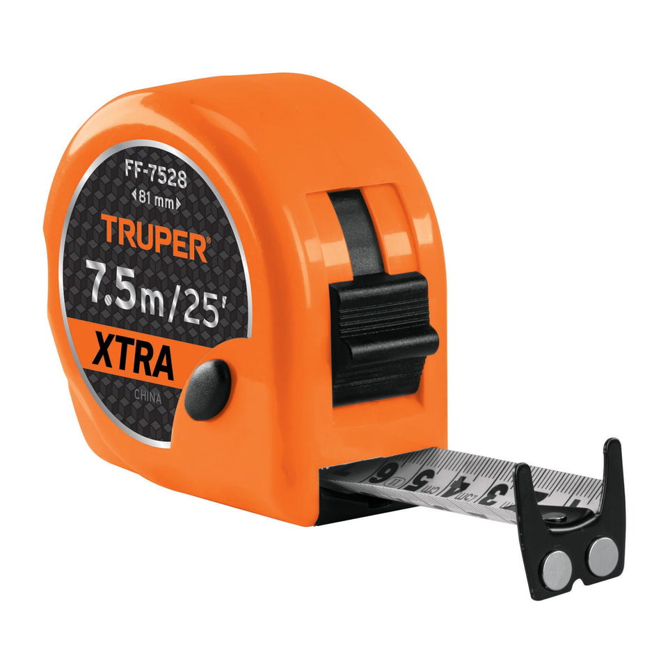 Flexómetro XTRA 7.5 m cinta extra ancha 28 mm, Truper Caja con 3, 15025