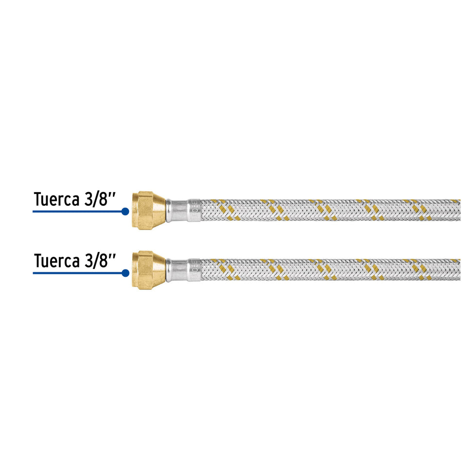 Manguera para gas, acero inox, 3/8' x 3/8', 60 cm, Foset Caja con 6, 49514