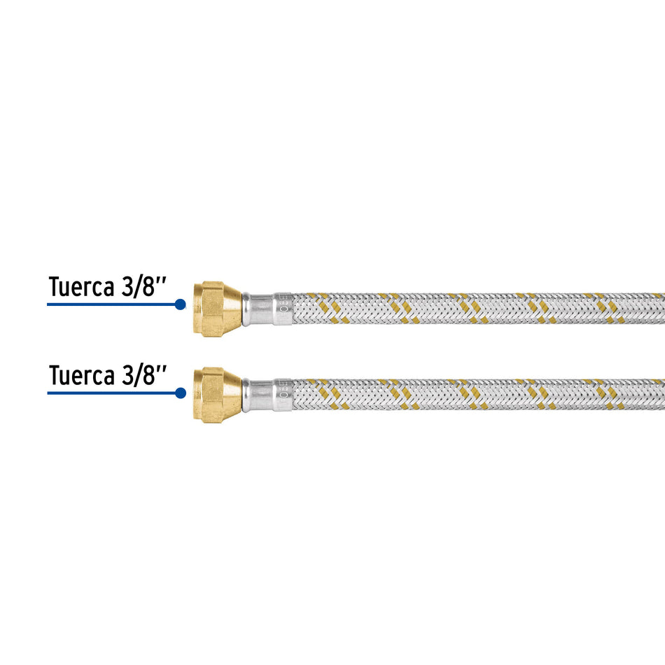 Manguera para gas, acero inox, 3/8' x 3/8', 100 cm, Foset Caja con 6, 49515
