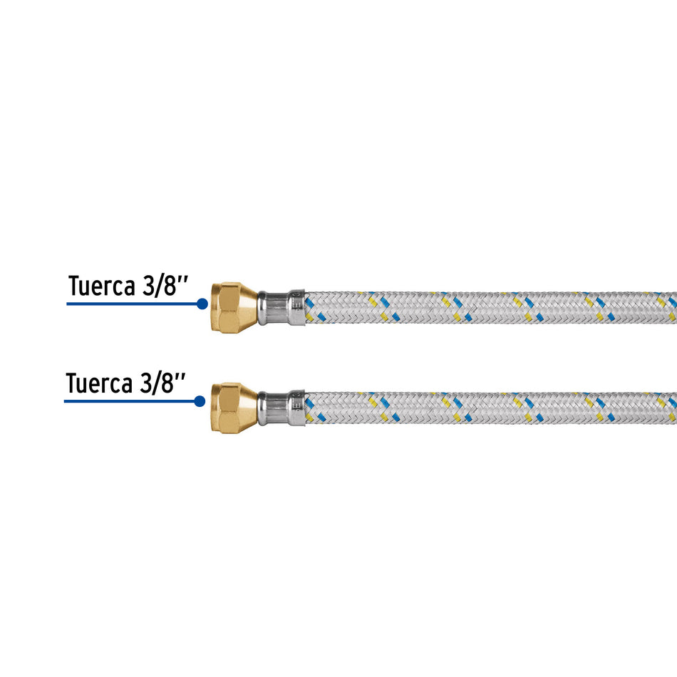 Manguera para gas, aluminio, 3/8' x 3/8', 100 cm, Foset Caja con 6, 49138