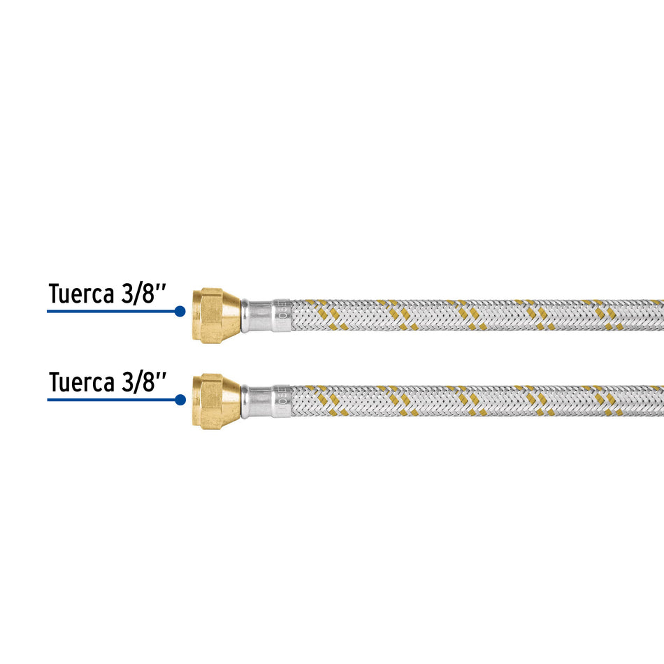 Manguera para gas, acero inox, 3/8' x 3/8', 200 cm, Foset Caja con 6, 49517