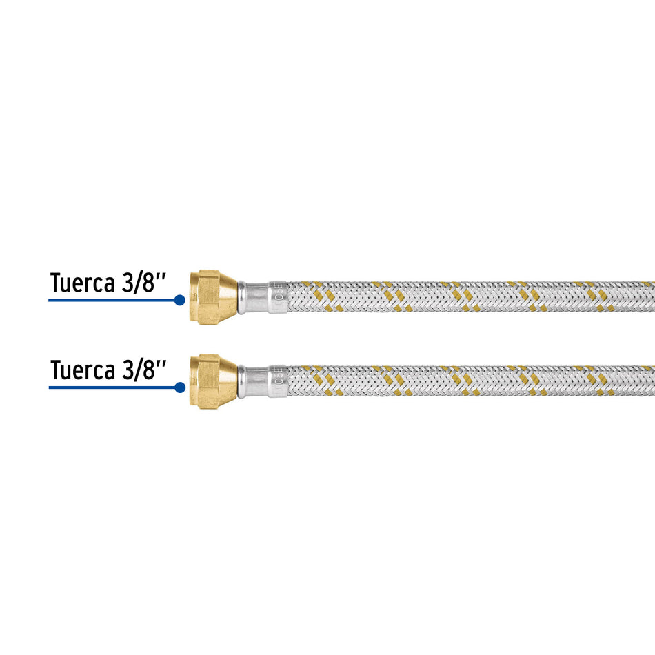 Manguera para gas, acero inox, 3/8' x 3/8', 400 cm, Foset Caja con 6, 49519