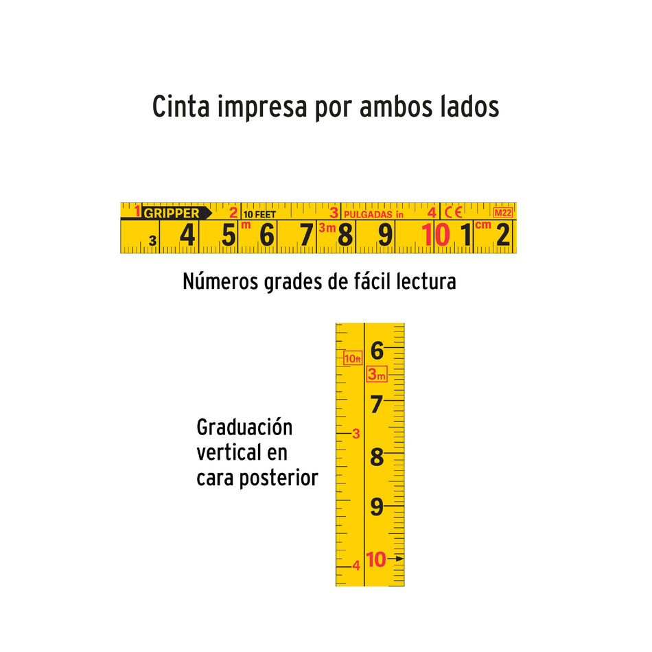 Flexómetro Gripper 3 m cinta 13 mm display box con 24 piezas Caja con 24, 102663