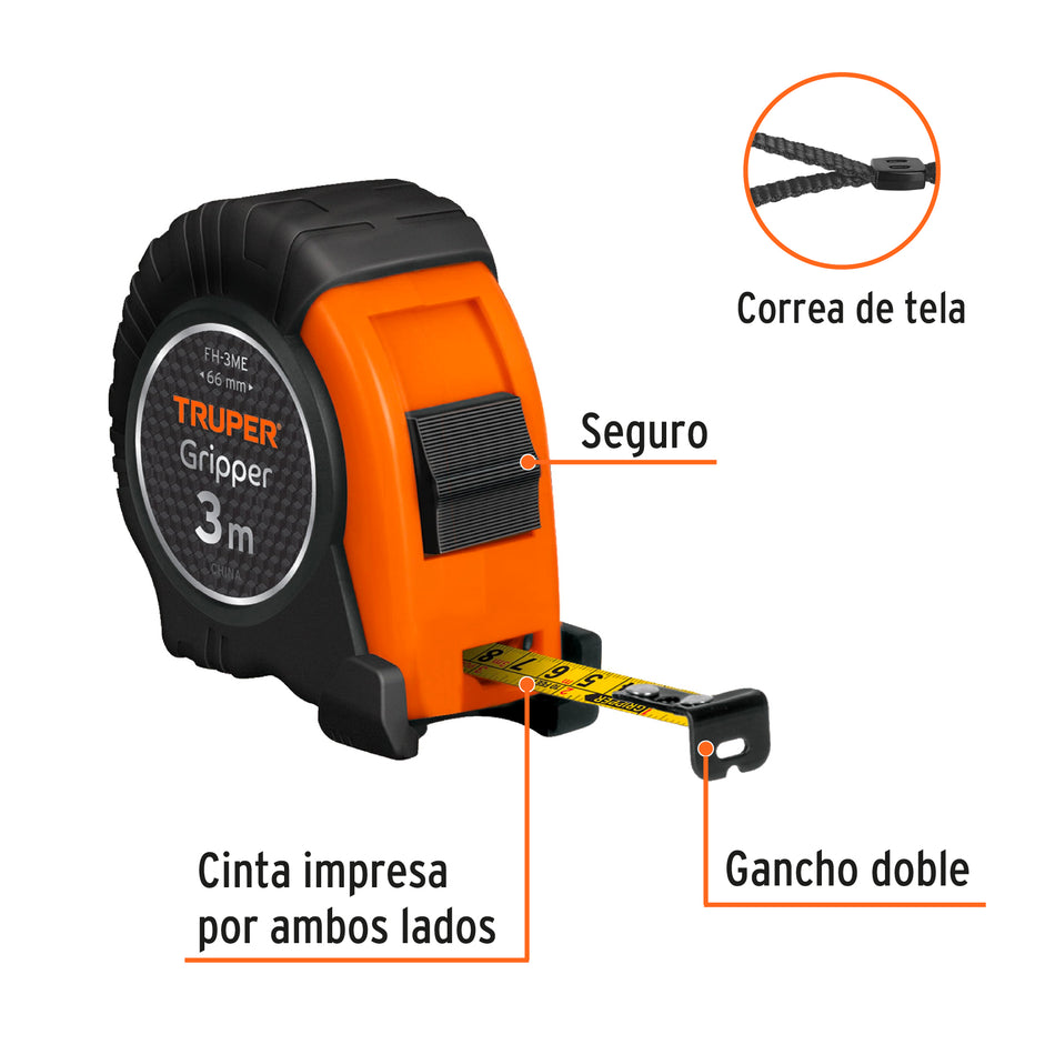 Flexómetro contra impactos 3 m cinta 13 mm grad. métrica Caja con 6, 15387