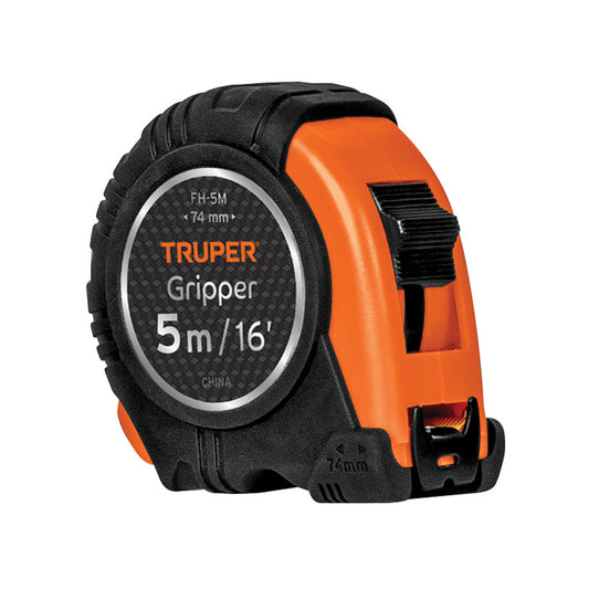 Flexómetro Gripper contra impactos 5 m cinta 19 mm, Truper Caja con 6, 14578
