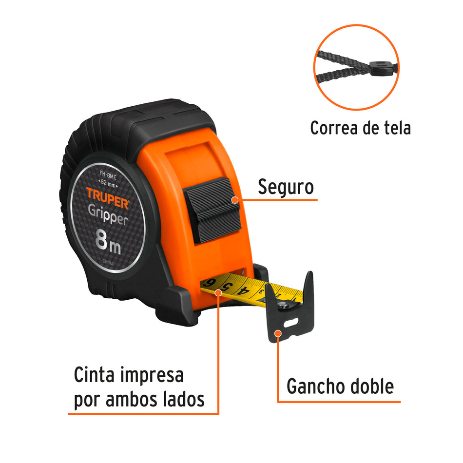 Flexómetro contra impactos 8 m cinta 25 mm grad. métrica Caja con 3, 15389