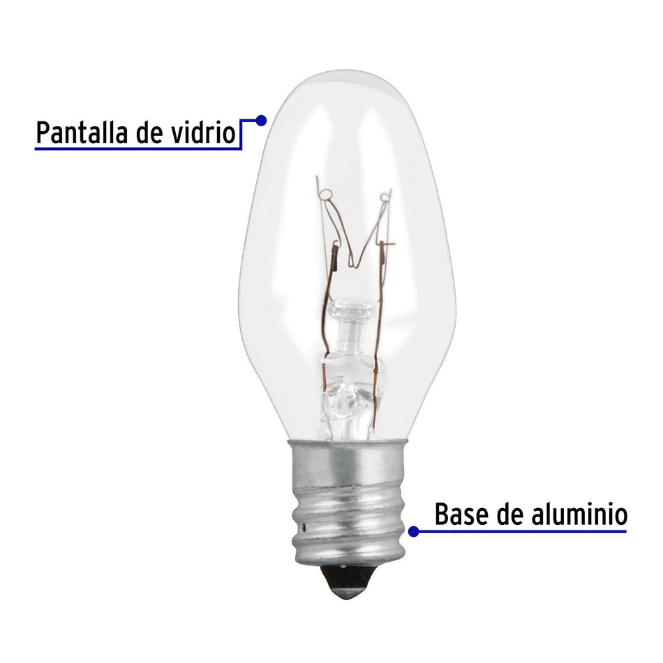 focos incandescentes transparentes base E12 7.5W Caja con 50, 46823