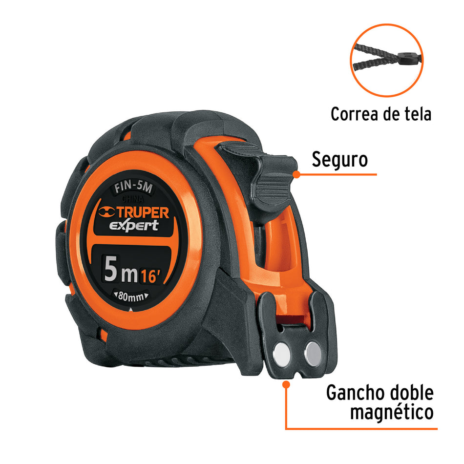 Flexómetro industrial contra impactos 5 m cinta 19 mm Caja con 6, 12694