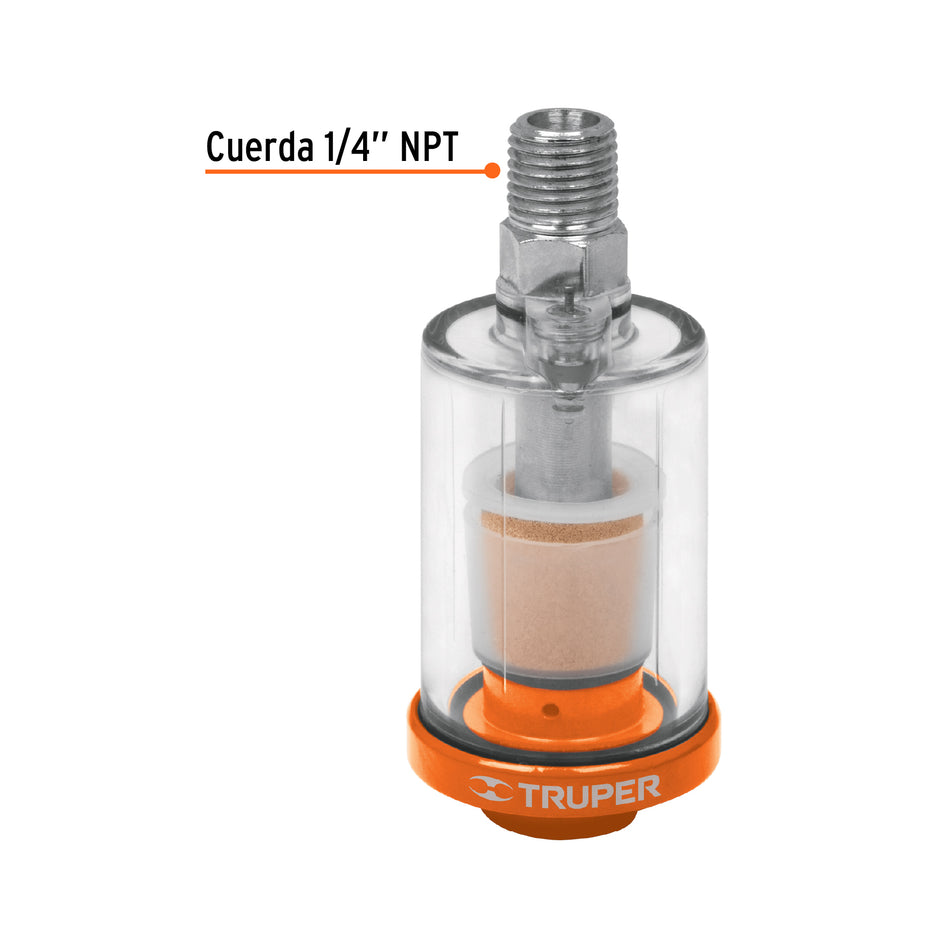 Filtro separador de agua y aceite, cuerda 1/4 NPT, Truper Caja con 6, 19027