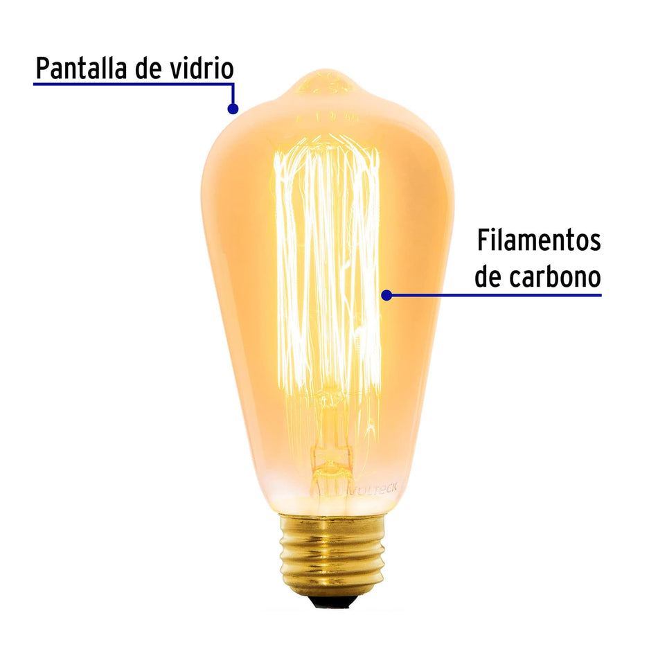 Lámpara incandescente vintage 40 W tipo Edison, Volteck Caja con 4, 47104