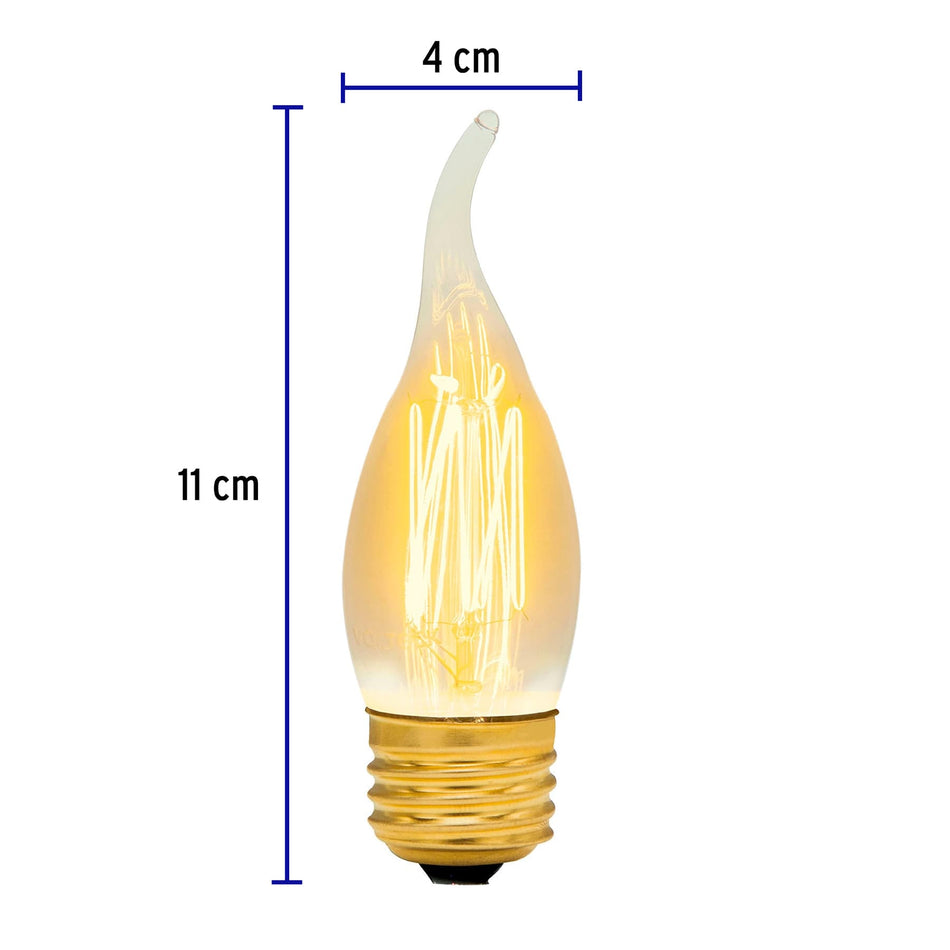 Lámpara incandescente vintage 40 W tipo flama, Volteck Caja con 4, 47108