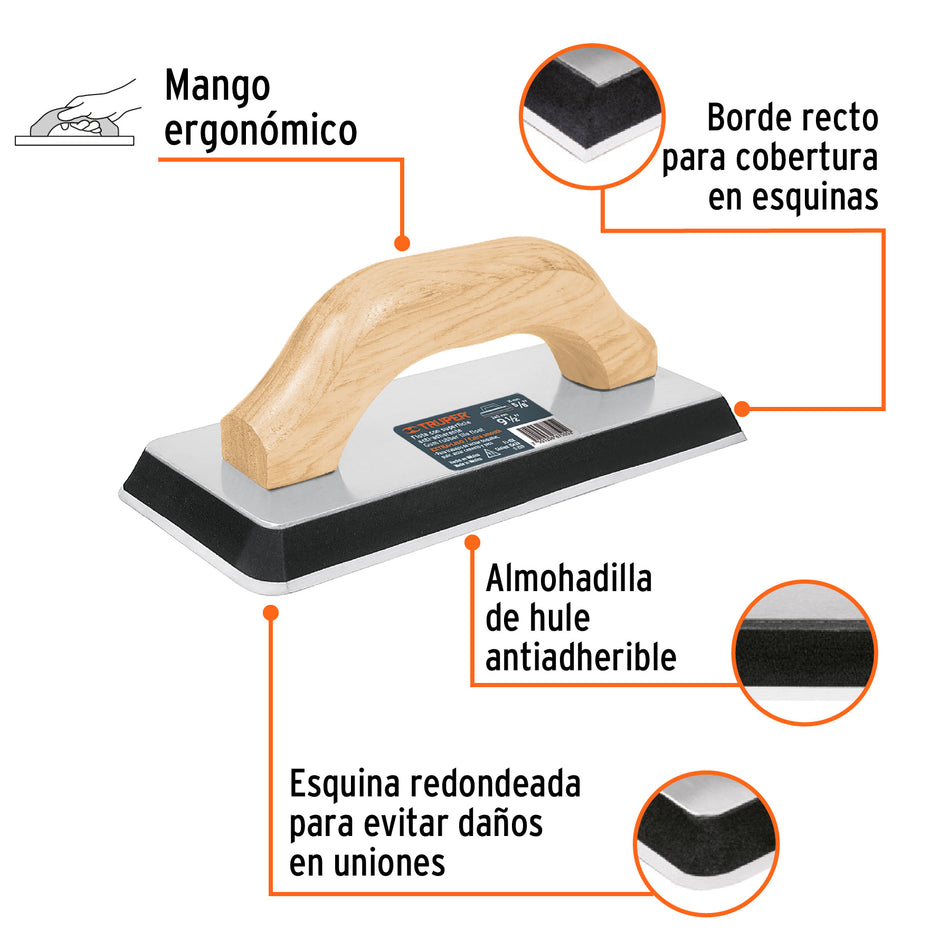 Flota de hule 9-1/2', espesor 5/8',acabado extraliso, TRUPER Caja con 6, 15428