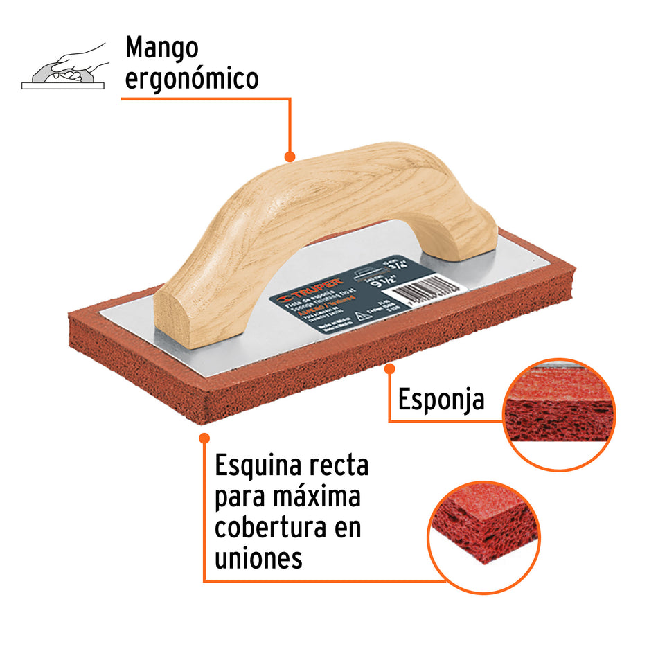 Flota de esponja 9-1/2' espesor 3/4', acabado áspero, TRUPER Caja con 6, 15418