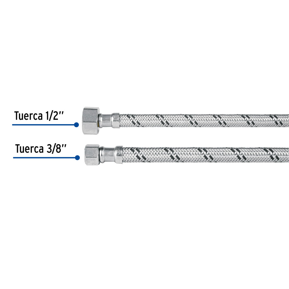Manguera lavabo/fregadero, acero inox, 1/2' x 3/8', 55 cm Caja con 6, 45490