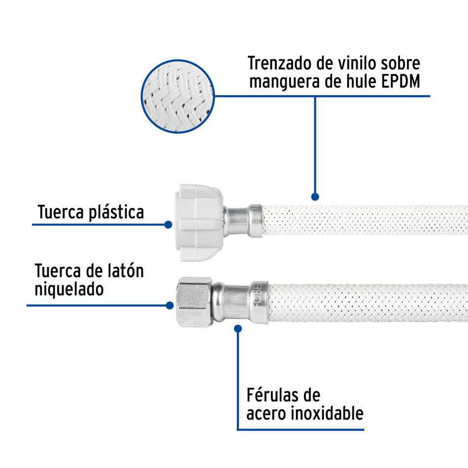 Manguera lavabo/fregadero,vinilo,1/2'x3/8',40cm, plást/lat Caja con 6, 45492
