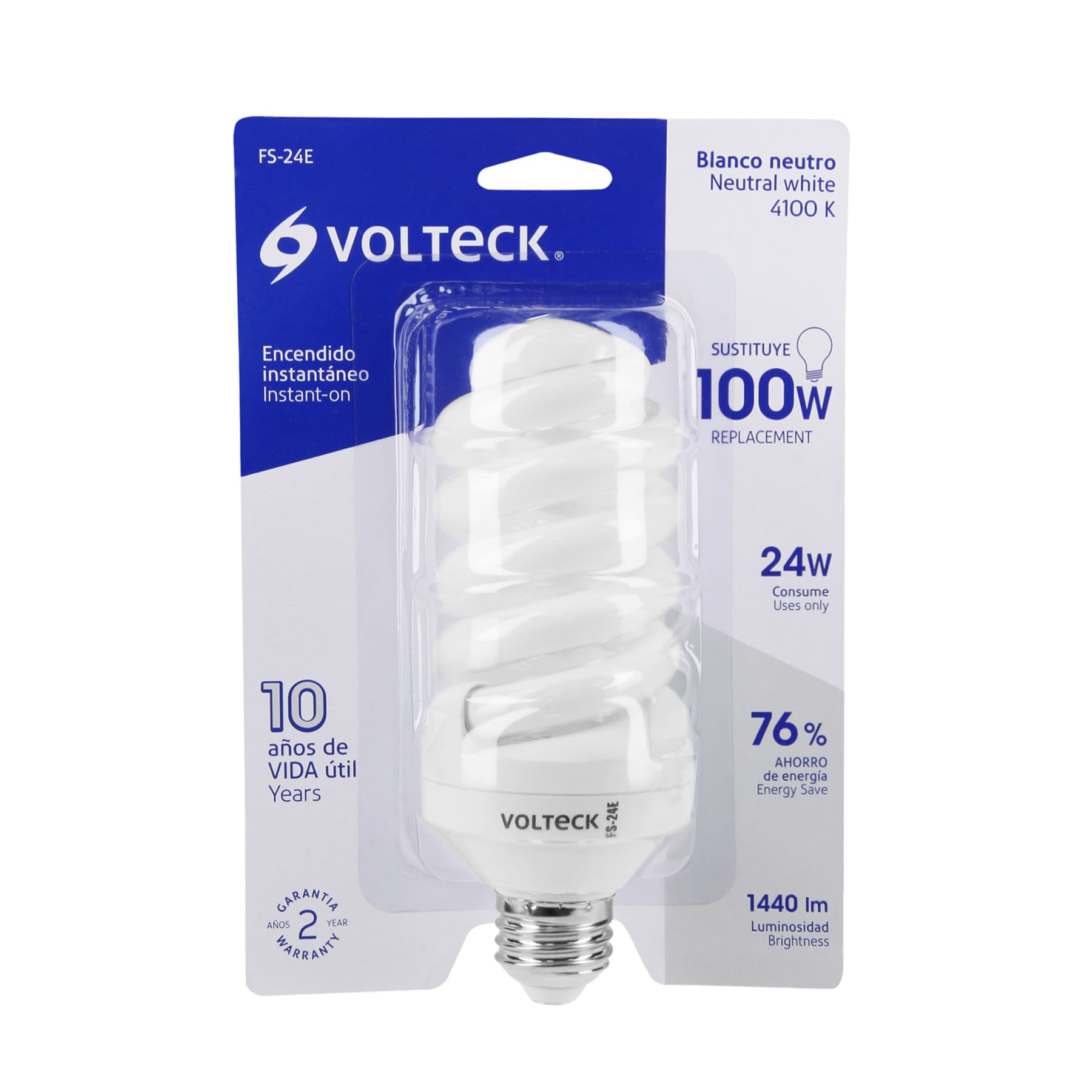 Lámpara espiral T4 24 W luz neutra en blíster, Volteck, 46835